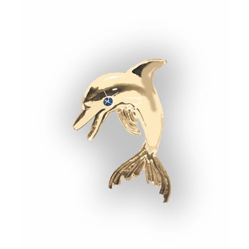 Dolphin Fun with Sapphire Eyes Pendant - 14K Yellow Gold