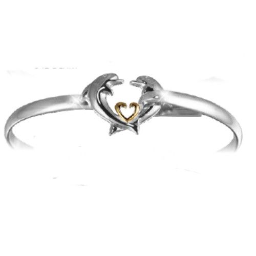 4mm Dolphin Heart Hook Bracelets. W/14ky Heart 7.5  - C4DOLHRT75