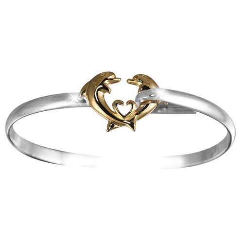 Dolphin Heart Hook Bracelet - Sterling Silver & 14K Gold 4mm 8 Inch