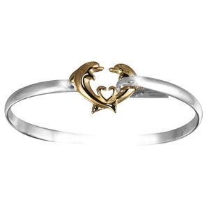 Dolphin Heart Hook Bracelet - Sterling Silver & 14K Gold 4mm 8 Inch