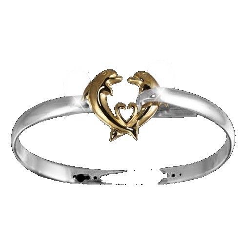 Ss 4mm Dolphin Heart Bracelet. W/14ky Dolphins & Heart 6.5 - C42CDOLHRT6