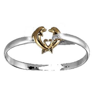 Dolphin Heart Hook Bracelet Sterling Silver W/14ky Dolphins & Heart 4mm 8.0 Inch - C42CDOLHRT8