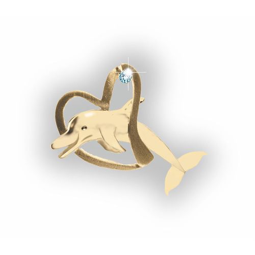 Dolphin Heart with Diamond Pendant - 14K Gold