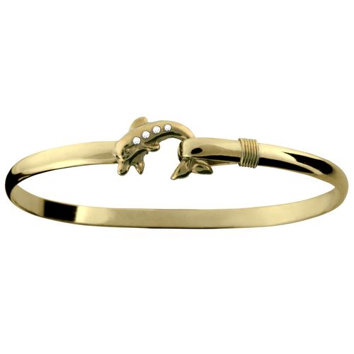 Dolphin Hook Bracelet with Diamonds - 14K Yellow Gold 4mm 6.5 Inch