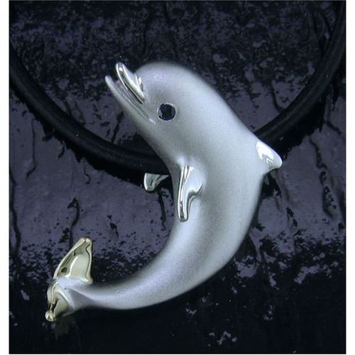 Dolphin Necklace with Blue Sapphires - Sterling Silver and 14K Gold  - SD-SGN020-18
