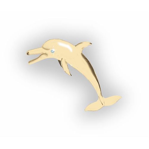 Dolphin with Diamond Eye Pendant - 14K Yellow Gold