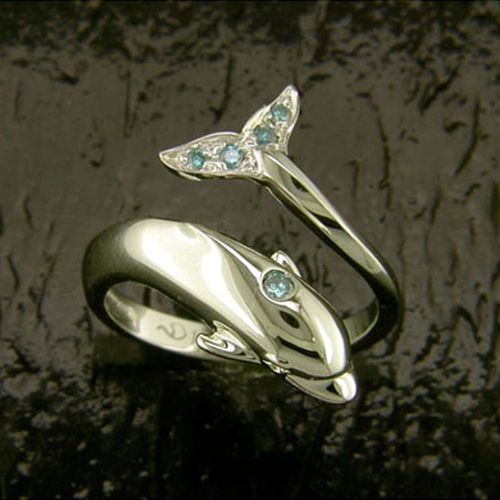 Dolphin with Diamond Ring - 14K White Gold  - SD-F009WDB