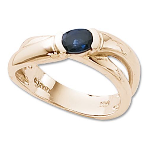 Double Crossed Band Sapphire Ring - 14K Yellow Gold Size 7