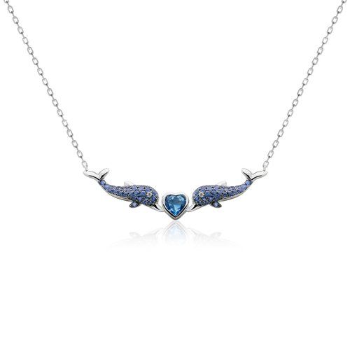Double Dolphin Heart Pendant with Adjustable Chain, Hawaiian Inspired  Pendant, SDN-36061