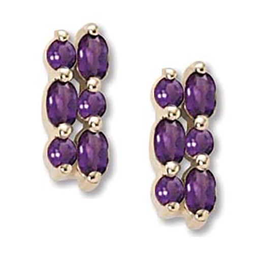 Double Linear Amethyst Gemstone Earrings - 14K Yellow Gold