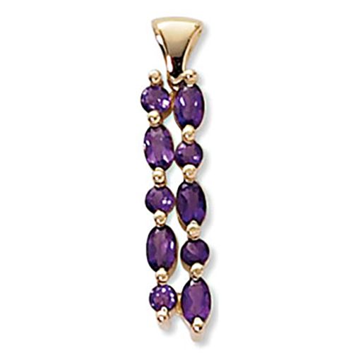 Double Linear Amethyst Pendant - 14K Yellow Gold