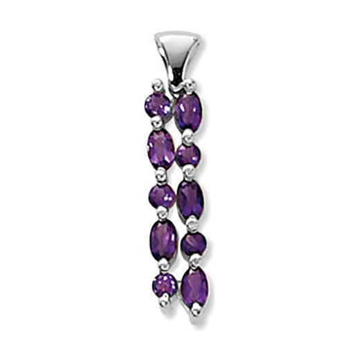 Double Linear Amethyst Pendant - Sterling Silver