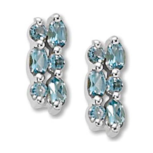 Double Linear Blue Topaz Earrings - Sterling Silver