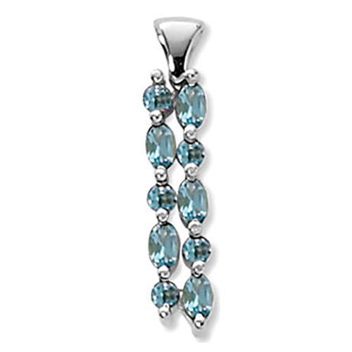 Double Linear Blue Topaz Pendant - Sterling Silver