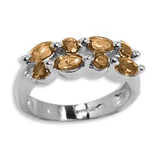 Double Linear Citrine Ring - Sterling Silver Size 7