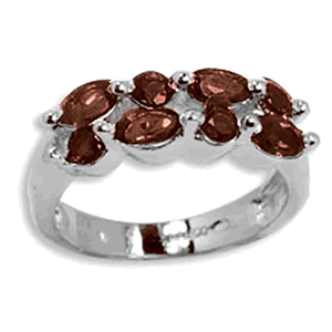 Double Linear Garnet Ring - Sterling Silver Size 7