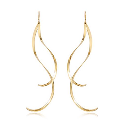 Double Twist Flat Wire Drop Earrings - 14K Yellow Gold