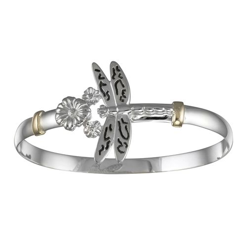 Dragonfly Hook Bracelet - Sterling Silver & 14K Gold 6mm 6.5 Inch