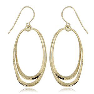 Dual Oval Hammered Orbit Drop Earrings - 14K Yellow Gold