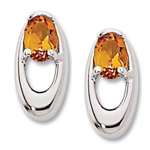 Elongated Oval Citrine Earrings - Sterling Silver