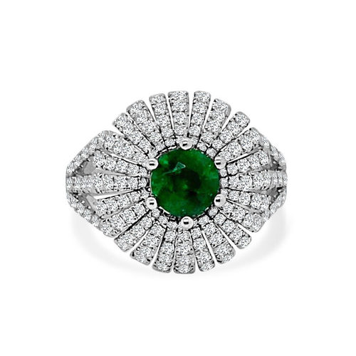 Emerald All Diamond Large Round Blossom Top Eclipse Semi Mount Ring