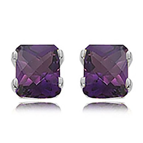 Emerald Cut Amethyst Earrings - Sterling Silver