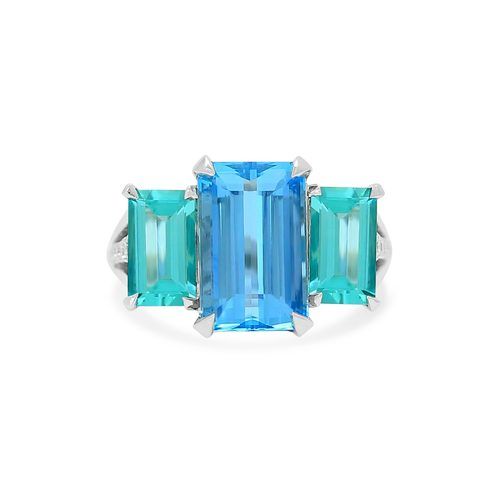 Emerald Cut Aquamarine combined with Emerald Cut fine Green Tourmalines