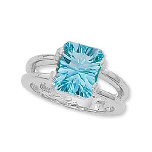 Emerald Cut Blue Topaz Ring - 14K White Gold Size 7