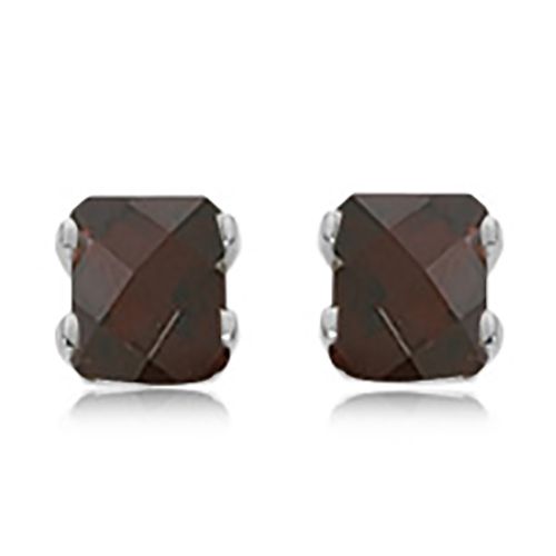 Emerald Cut Garnet Earrings - Sterling Silver