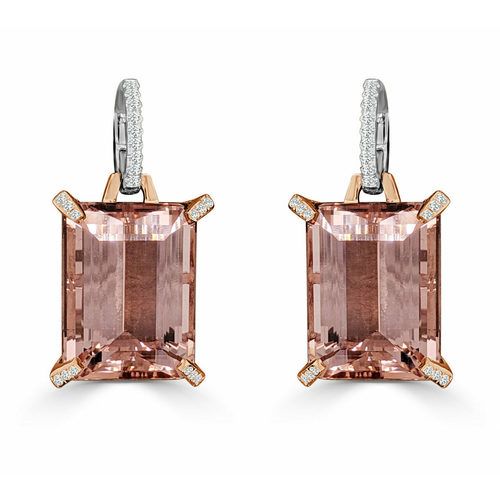 Emerald Cut Large Morganite & Diamond One Of A Kind Earrings