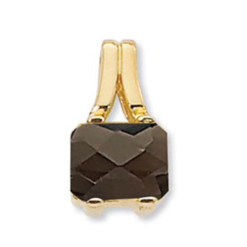 Emerald Cut Smokey Quartz Pendant - 14K Yellow Gold