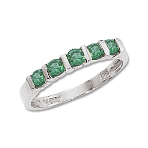 Emerald Semi Bezel Ring - 14K White Gold Size 7