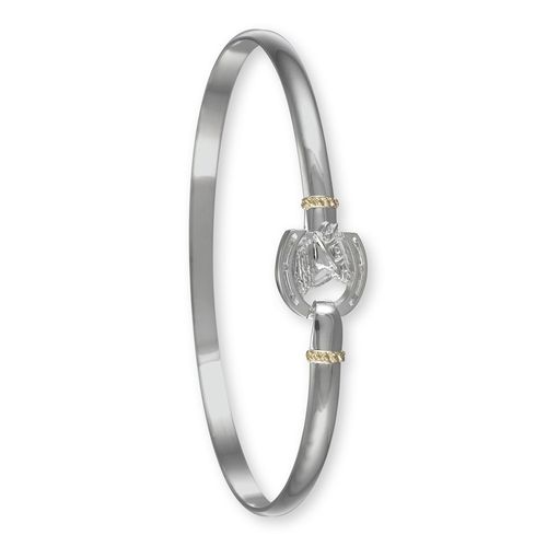 Equestrian 1 Hook Bracelet - Sterling Silver & 14K Gold 4mm 6.5 Inch