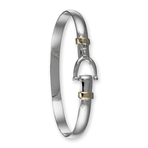 Equestrian 2 Hook Bracelet - Sterling Silver & 14K Gold 6mm 7.0 Inch