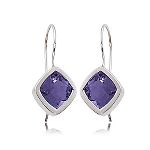 Faceted Cushion Amethyst Earrings - Sterling Silver