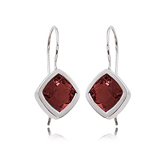 Faceted Cushion Garnet Earrings - Sterling Silver