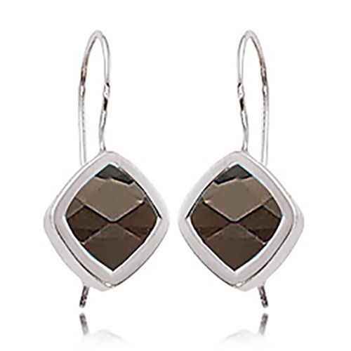 Faceted Cushion Smokey Quartz Earrings - Sterling Silver