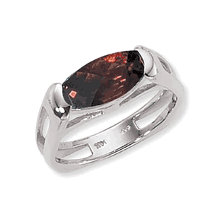 Faceted Oval Garnet Ring - 14K White Gold Size 7