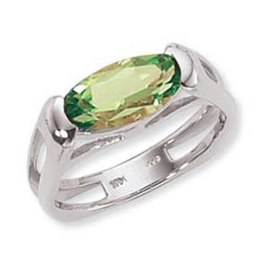 Faceted Oval Peridot Ring - 14K White Gold Size 7