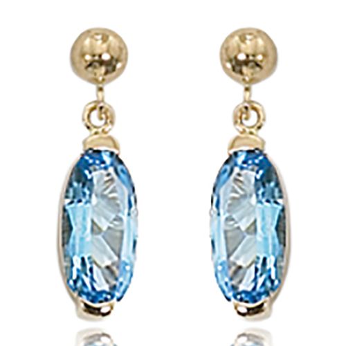 Faceted Oval Swiss Blue Topaz Earrings - 14K Yellow Gold - 90269BT