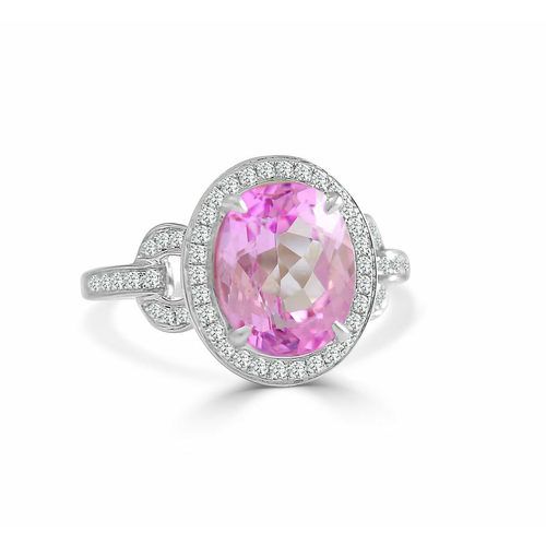 Fine Oval Kunzite & Diamond Halo Ring