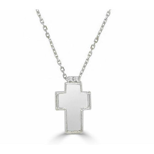 Firenze II Polished Cross With Milgrain Edges, Diamond Bale Pendant