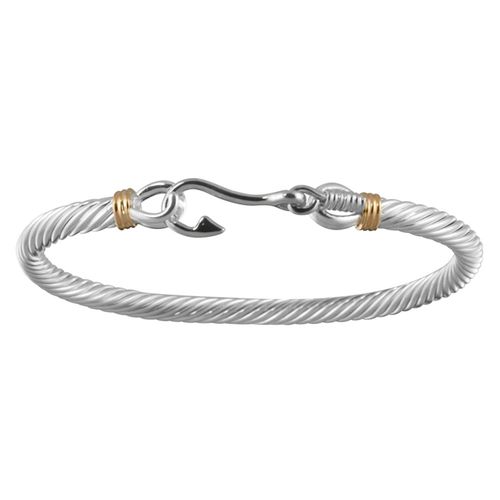 Fish Hook Cable Bracelet - Sterling Silver & 14K Gold 5mm 6.5 Inch