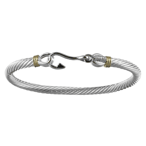 Fish Hook Cable Bracelet - Sterling Silver & 14K Gold 5mm 7.5 Inch