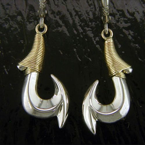 Fish Hook Earrings - Sterling Silver and 14K Gold  - SD-SGE655
