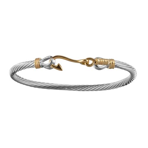Fish Knot Hook Cable Bracelet - Silver & 14K Gold 3.5mm 6.5 Inch