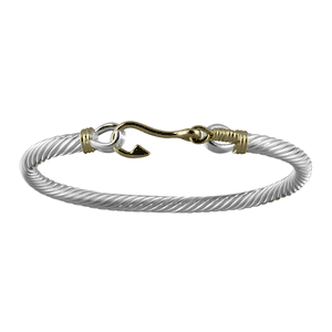 Fish Knot Hook Cable Bracelet - Silver & 14K Gold 5mm 7 Inch