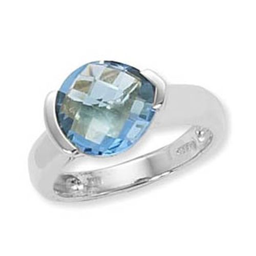 Flat Briolette Swiss Blue Topaz Ring - 14K White Gold Size 7