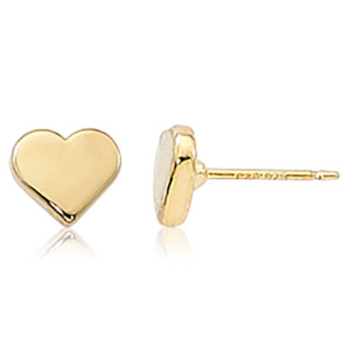 Flat Heart Stud Earrings - 14K Yellow Gold