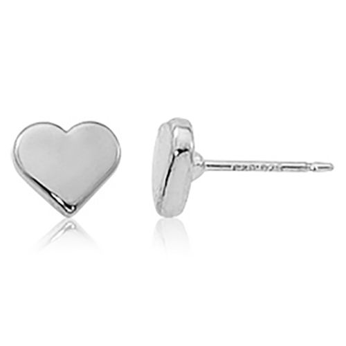 Flat Heart Stud Earrings - Sterling Silver
